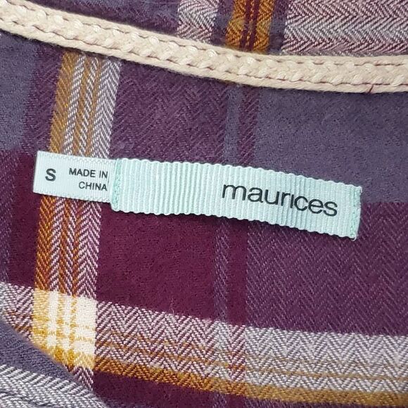 Maurices Small Plaid Button Down Shirt Purple Mustard Gray Long Sleeve Cotton Bl - Picture 6 of 8